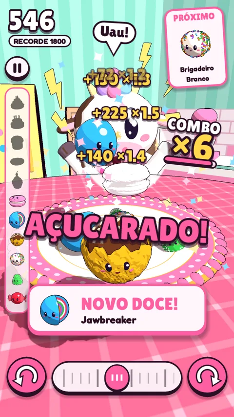 Combo de fusões com a palavra Açucarado e o aviso de doce novo